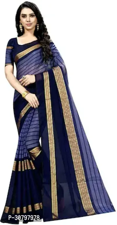 Stylish Cotton Silk Blue Saree with Blouse piece For Women-thumb0