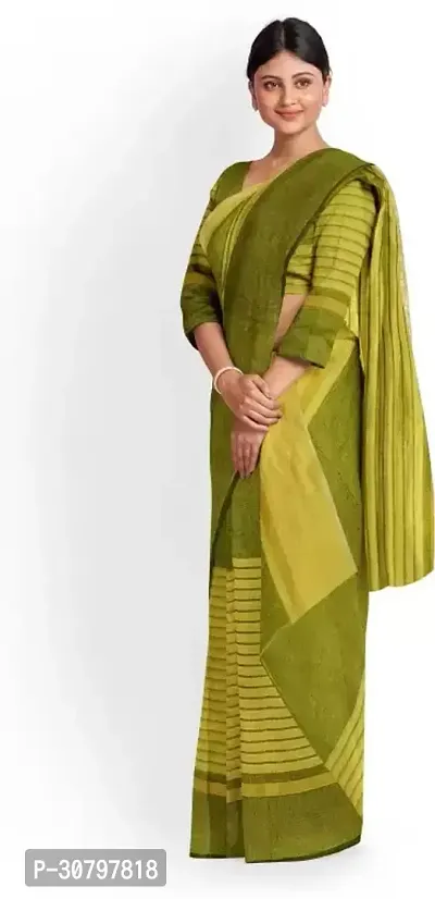 Stylish Cotton Silk Green Saree with Blouse piece For Women-thumb0