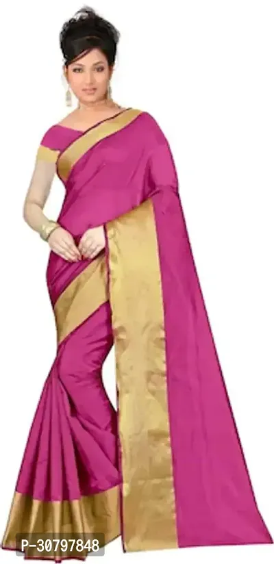 Stylish Cotton Silk Pink Saree with Blouse piece For Women-thumb0