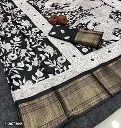 Stylish Cotton Silk Black Saree with Blouse piece For Women-thumb0