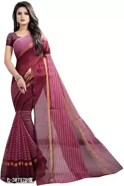 Stylish Cotton Silk Maroon Saree with Blouse piece For Women-thumb0