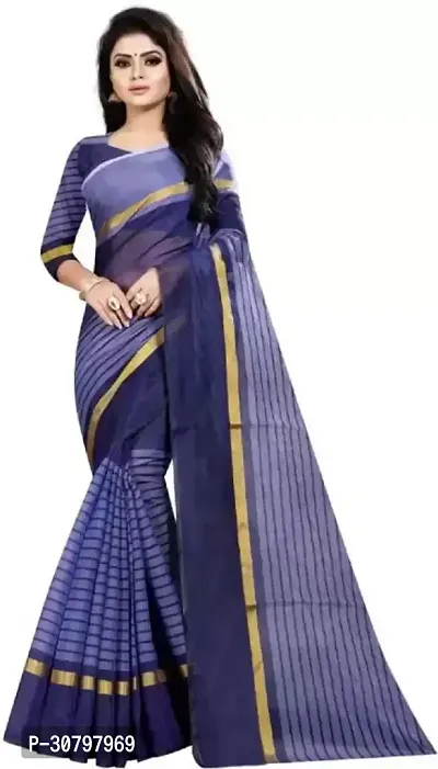 Stylish Cotton Silk Blue Saree with Blouse piece For Women