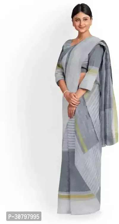 Stylish Cotton Silk Grey Saree with Blouse piece For Women-thumb0