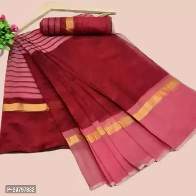 Stylish Cotton Silk Red Saree with Blouse piece For Women-thumb0