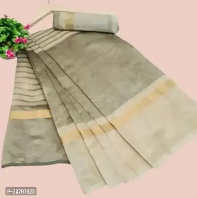 Stylish Cotton Silk Golden Saree with Blouse piece For Women-thumb0