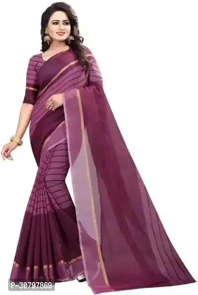 Stylish Cotton Silk Maroon Saree with Blouse piece For Women-thumb0