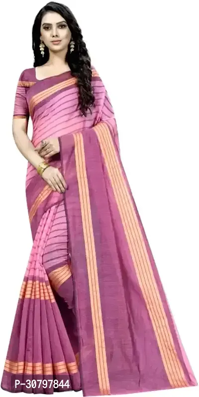 Stylish Cotton Silk Pink Saree with Blouse piece For Women-thumb0