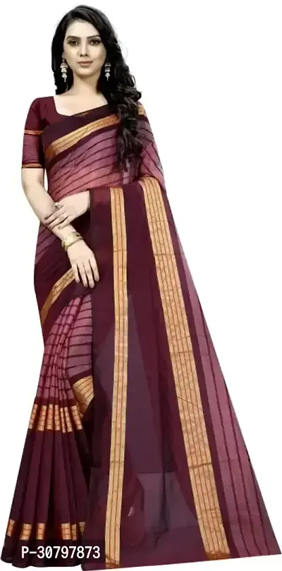 Stylish Cotton Silk Maroon Saree with Blouse piece For Women-thumb0