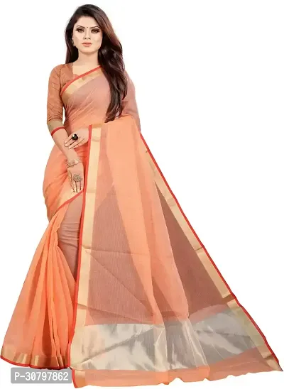 Stylish Cotton Silk Orange Saree with Blouse piece For Women