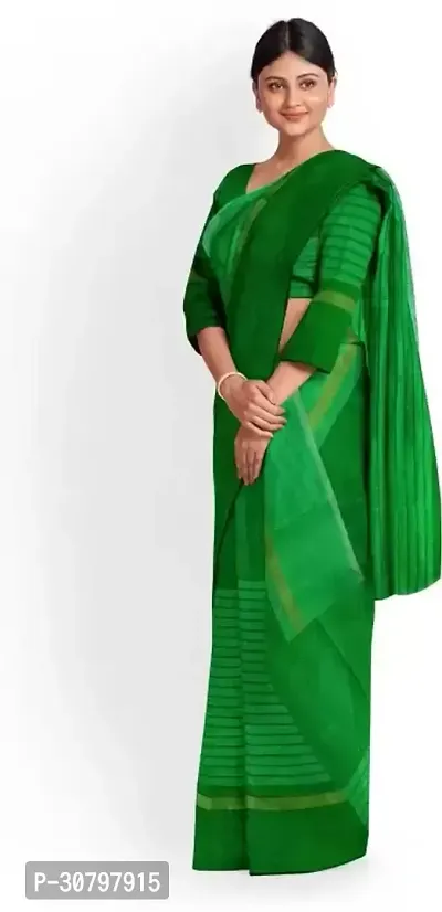 Stylish Cotton Silk Green Saree with Blouse piece For Women-thumb0