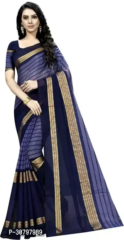 Stylish Cotton Silk Blue Saree with Blouse piece For Women-thumb0