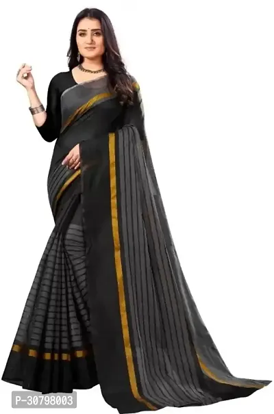 Stylish Cotton Silk Black Saree with Blouse piece For Women-thumb0