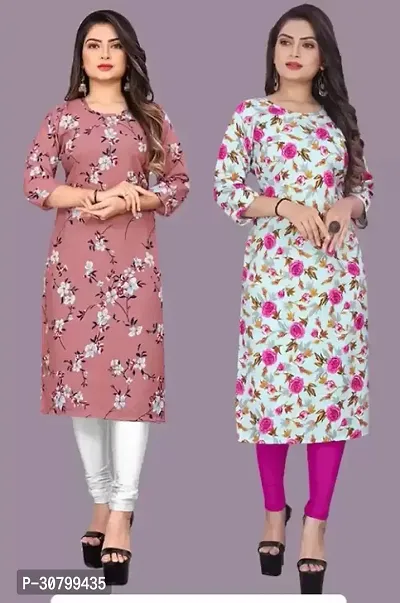 Elegant Multicoloured Printed Silk Kurtas For Women Pack Of 2-thumb0