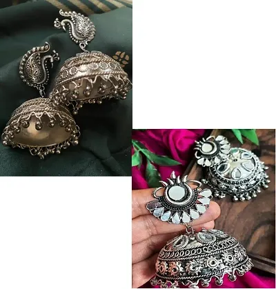 Combo Of 2 Stylish Silver Alloy Jhumka Earrings