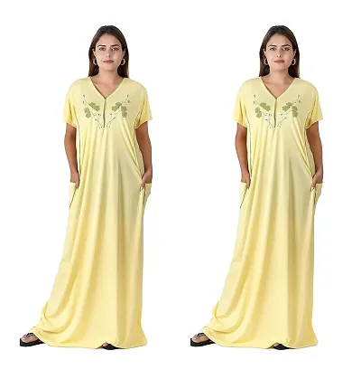 Stylish Yellow Cotton Printed Nighty For Women pack Of 2