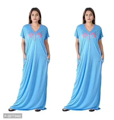 Stylish Blue Cotton Printed Nighty For Women pack Of 2