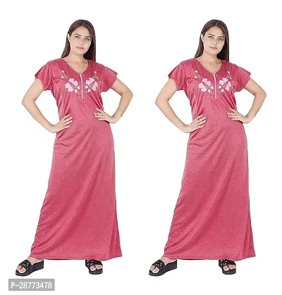 Stylish Red Cotton Printed Nighty For Women pack Of 2