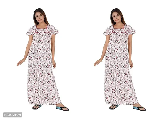 Stylish White Cotton Printed Nighty For Women pack Of 2-thumb0