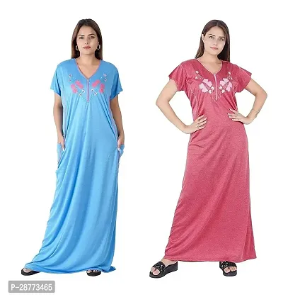 Stylish Multicoloured Cotton Printed Nighty For Women pack Of 2
