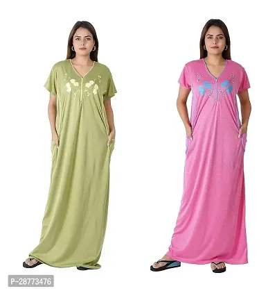 Stylish Multicoloured Cotton Printed Nighty For Women pack Of 2-thumb0