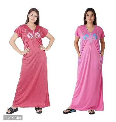 Stylish Multicoloured Cotton Printed Nighty For Women pack Of 2
