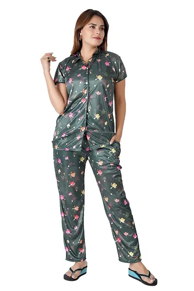 ANGLINA Girl's Printed Satin Sarina Nightwear Set, Pyjama Set, Night Suit