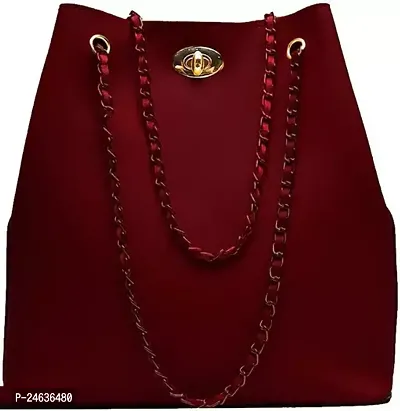 Stylish Maroon PU Solid Handbags For Women-thumb0