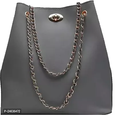 Stylish Grey PU Solid Handbags For Women-thumb0