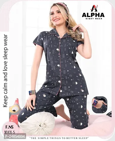 Comfortable Multicoloured Hosiery Top And Pyjama Set For Women