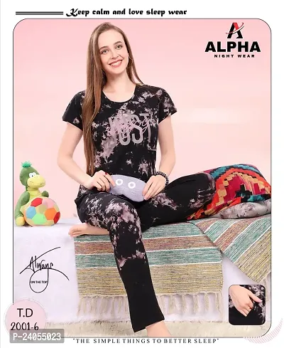 Comfortable Multicoloured Hosiery Top And Pyjama Set For Women-thumb0