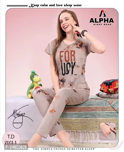 Comfortable Multicoloured Hosiery Top And Pyjama Set For Women-thumb0
