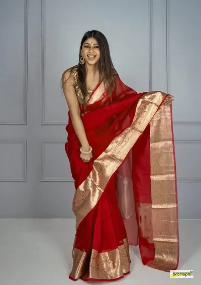 Chiffon Zari Border Saree With Blouse Piece