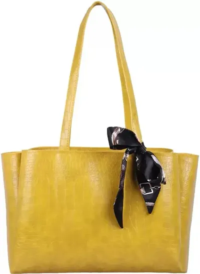 THIBAULT Gorgeous Leather Handbags for Women and Girls with a Gorgeous Tie | Chic Crossbody Bag | Roomy Top Handle Handbag | Gift for Women | (YELLOW)