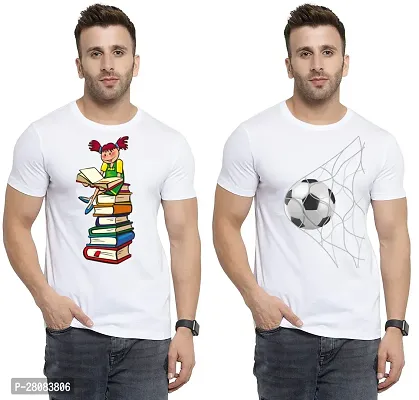 Stylish White Cotton Printed Round Neck T-Shirt For Men Pack Of 2-thumb0