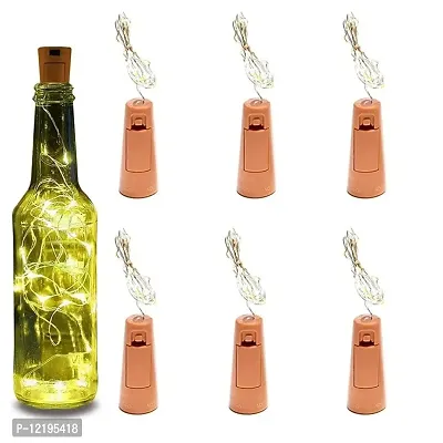 Dream Sight 20 LED Wine Bottle Cork Lights Copper Wire String Lights, 2 Meter Battery Operated Wine Bottle Copper Wire Fairy Lights for Decoration, Warm White,(Bottle Not Included) (Pack of 06Pcs)