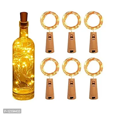 Dream Sight 20 LED Wine Bottle Cork Copper Wire String Lights, 2M Battery Operated, Fairy Lights Bottle DIY - Yellow (Pack of 06Pcs)