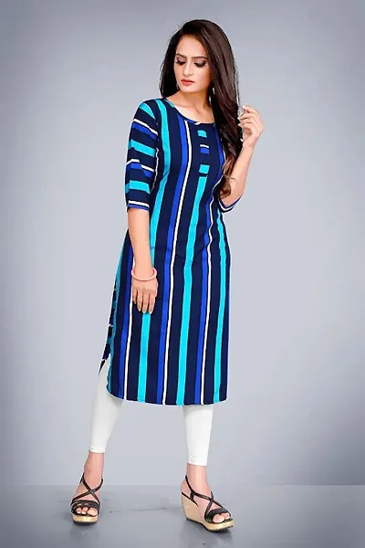 Tulsinx? Women's Crepe Stitched Wrap Kurti (Blue); Size: