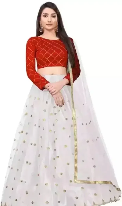 Stylish Net Embroidered Semi Stitched Lehenga Choli Set