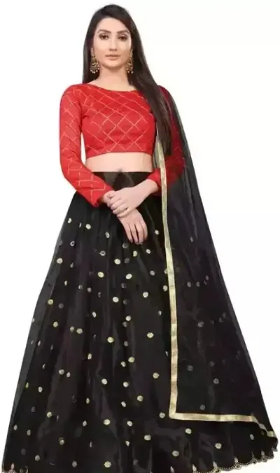 Womens Semi-stitched Embroidered Net Lehenga Choli with Dupatta set