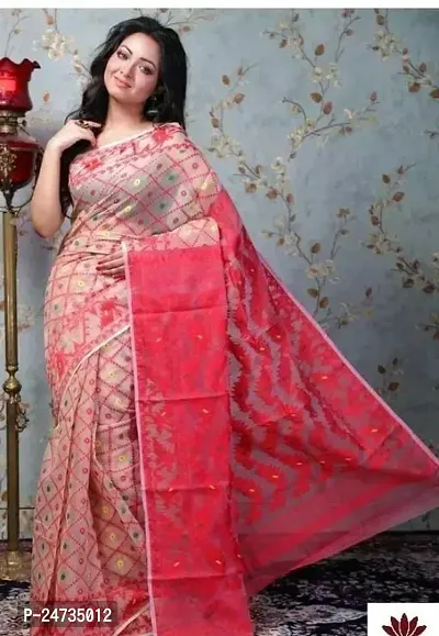 Kakuli Self Design Bengal Handloom Saree with Blouse piece for Women