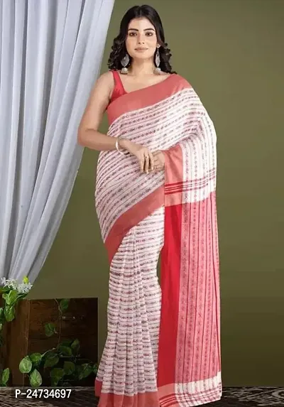 Kakuli Self Design Bengal Handloom Saree with Blouse piece for Women-thumb0