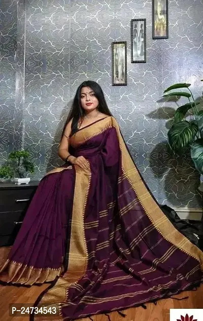 Kakuli Self Design Bengal Handloom Saree with Blouse piece for Women