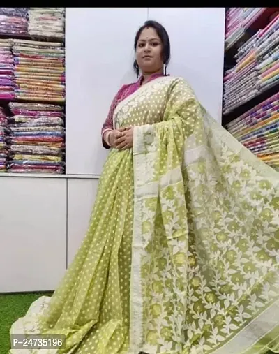 Kakuli Self Design Bengal Handloom Saree with Blouse piece for Women-thumb0