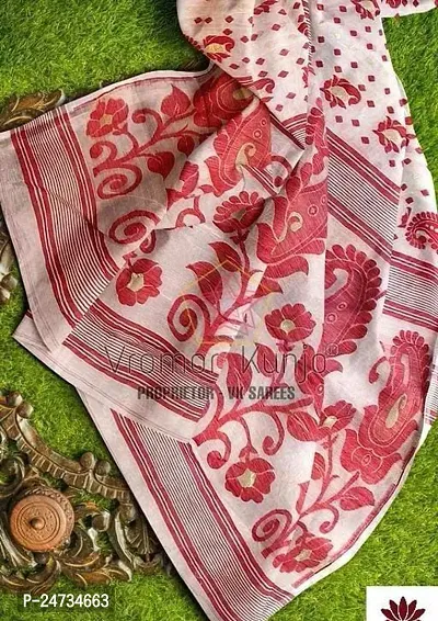 Kakuli Self Design Bengal Handloom Saree with Blouse piece for Women-thumb0