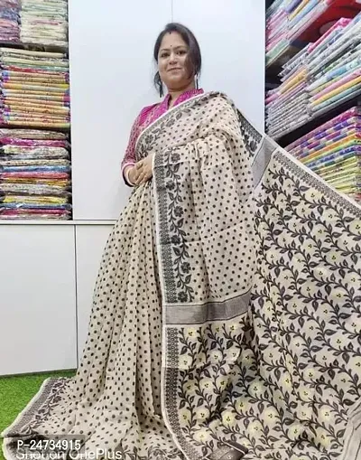 Kakuli Self Design Bengal Handloom Saree with Blouse piece for Women