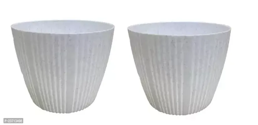 Premium Quality Plastic Round Flower Pots For Home Planters, Terrace, Garden Etc - Pack Of 02 - Suitable For Home Indoor  Outdoor Gardening Plants White