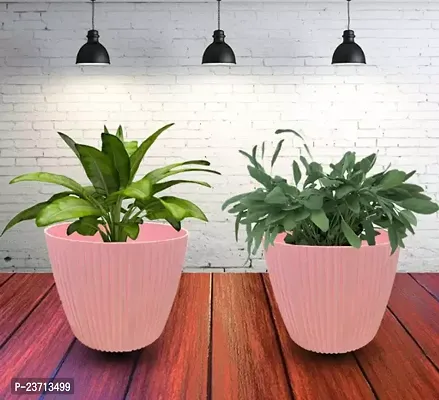 Premium Quality Plastic Round Flower Pots For Home Planters, Terrace, Garden Etc - Pack Of 02 - Suitable For Home Indoor  Outdoor Gardening Plants Pink