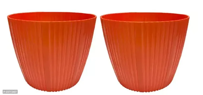 Premium Quality Plastic Round Flower Pots For Home Planters, Terrace, Garden Etc - Pack Of 02 - Suitable For Home Indoor  Outdoor Gardening Plants Orange