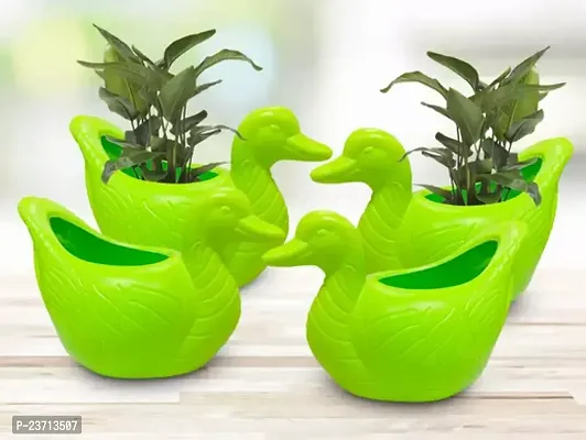 Premium Quality Stylish Duck Pot For Flower Small Plant Best For Home Decoration Unbreakable Hard Plastic (Set - 4 Green)