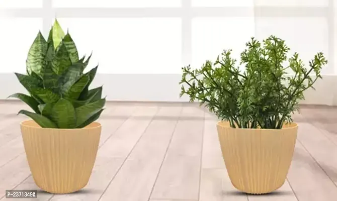 Premium Quality Plastic Round Flower Pots For Home Planters, Terrace, Garden Etc - Pack Of 02 - Suitable For Home Indoor  Outdoor Gardening Plants Beige